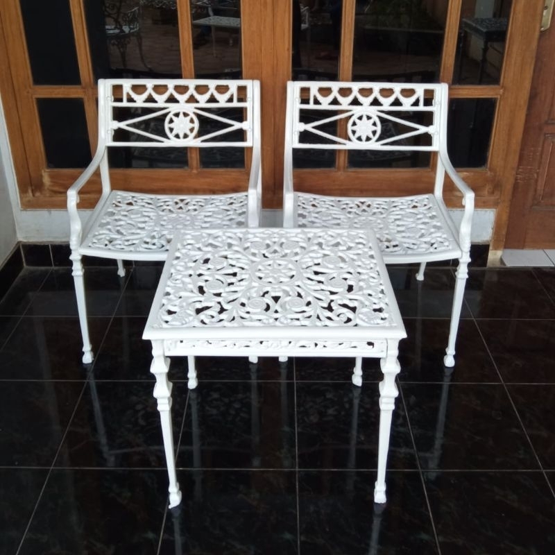 3 Set Meja dan Kursi Teras Besi Tempa Hitam