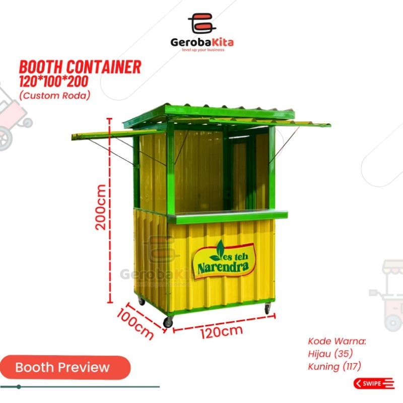 booth kontainer ukuran 120x100x200 lantai,roda