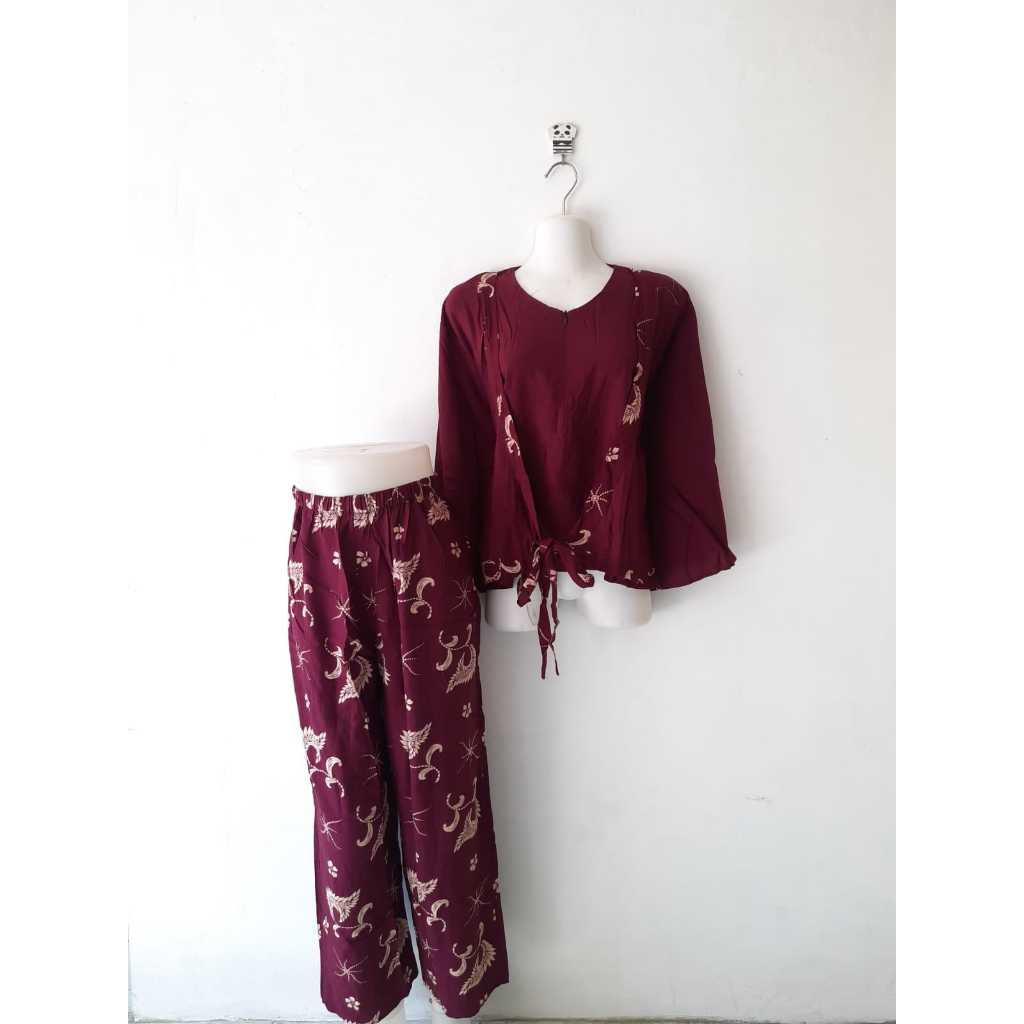 SETELAN PIYAMA BATIK LENGAN 3/4 CELANA PANJANG WANITA MURAH