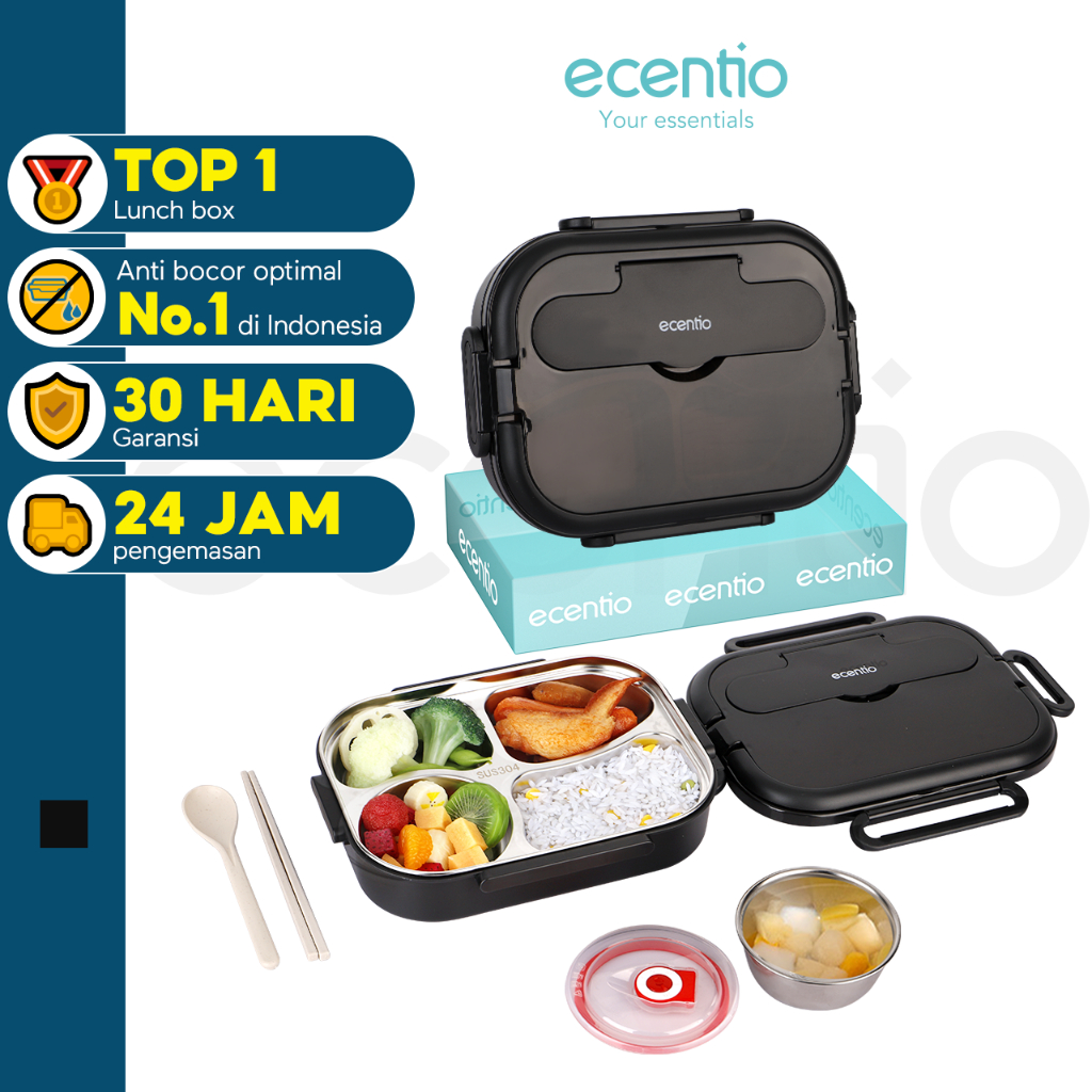 【cece_fancyitems x ecentio】Stainless 304 lunch box 1000ml stainless 304 sekat 4 dan anti tumpah free
