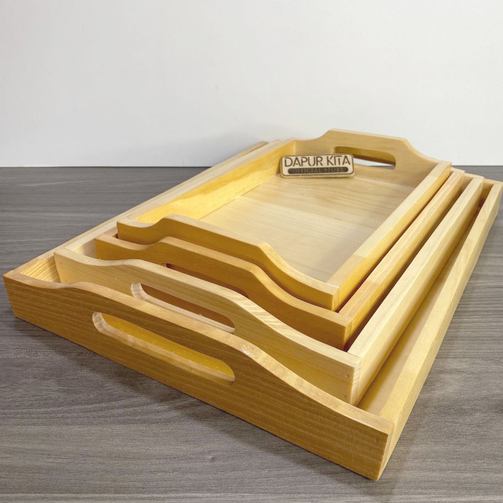NEW - Nampan/Tray Set Isi 4 Ukuran, Bahan Kayu Pinus, Finishing Gloosy, Kualitas Ekspor
