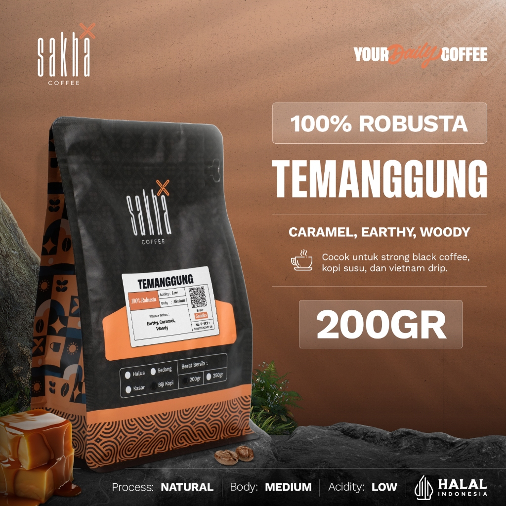 

Kopi Robusta Temanggung Roast Bean Espresso Beans 200 Gram Biji Bubuk Coffe Roastery