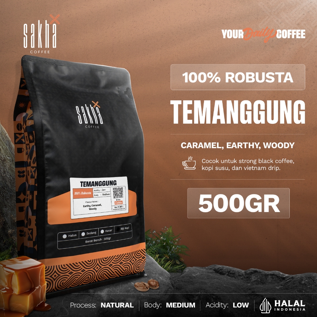 

Kopi Robusta Temanggung Coffee Roast Bean Espresso Beans 500 Gram Biji Bubuk Sakha Roastery