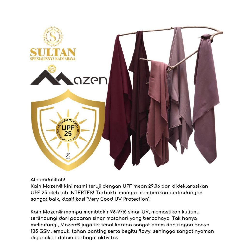 KAIN ABAYA SULTAN MAZEN ANTI UV UPF 25 POLOS WHITE/PUTIH