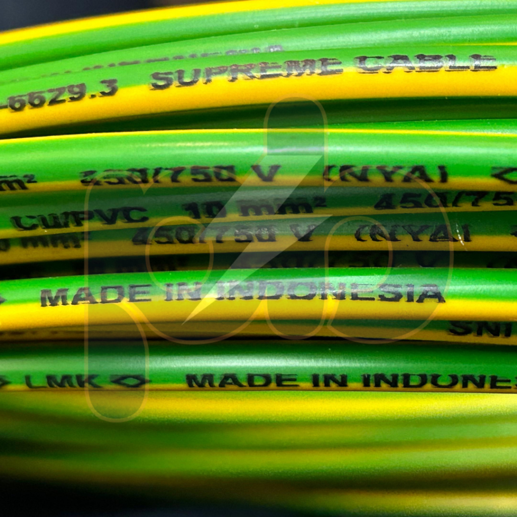 Kabel Grounding 10 mm Supreme / Kabel Grounding NYA 10mm Merk Supreme / Kabel NYA Kuning Hijau