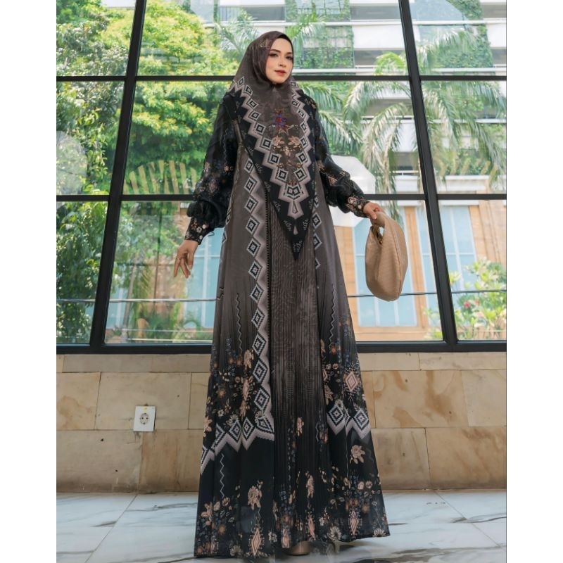 CANTIKA GAMIS NAZEEYA SERIES SET, VARIASI KHIMAR & SCRAF WARNA MILO