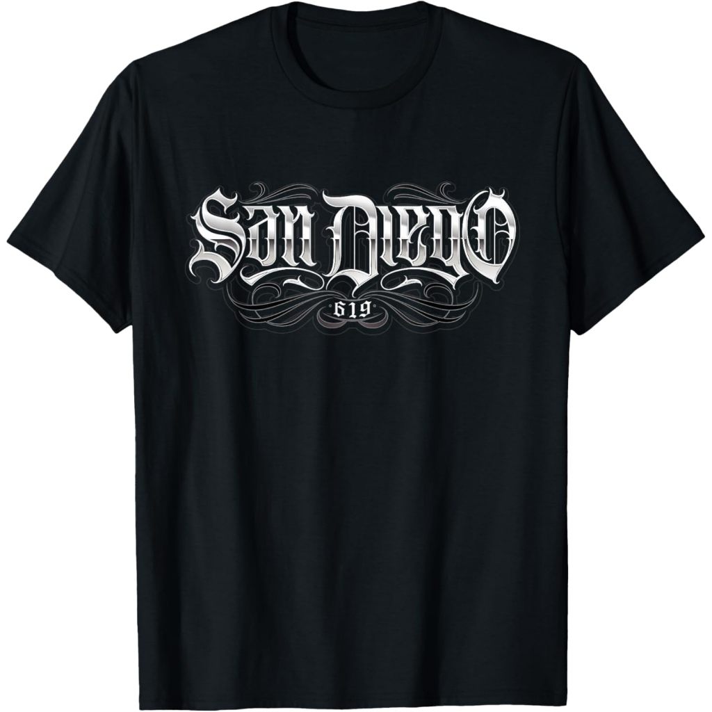 Kaos Dewasa San Diego Area Code 619 Lowrider Script T-Shirt Fashion Baju Atasan Anak Laki Laki Perem