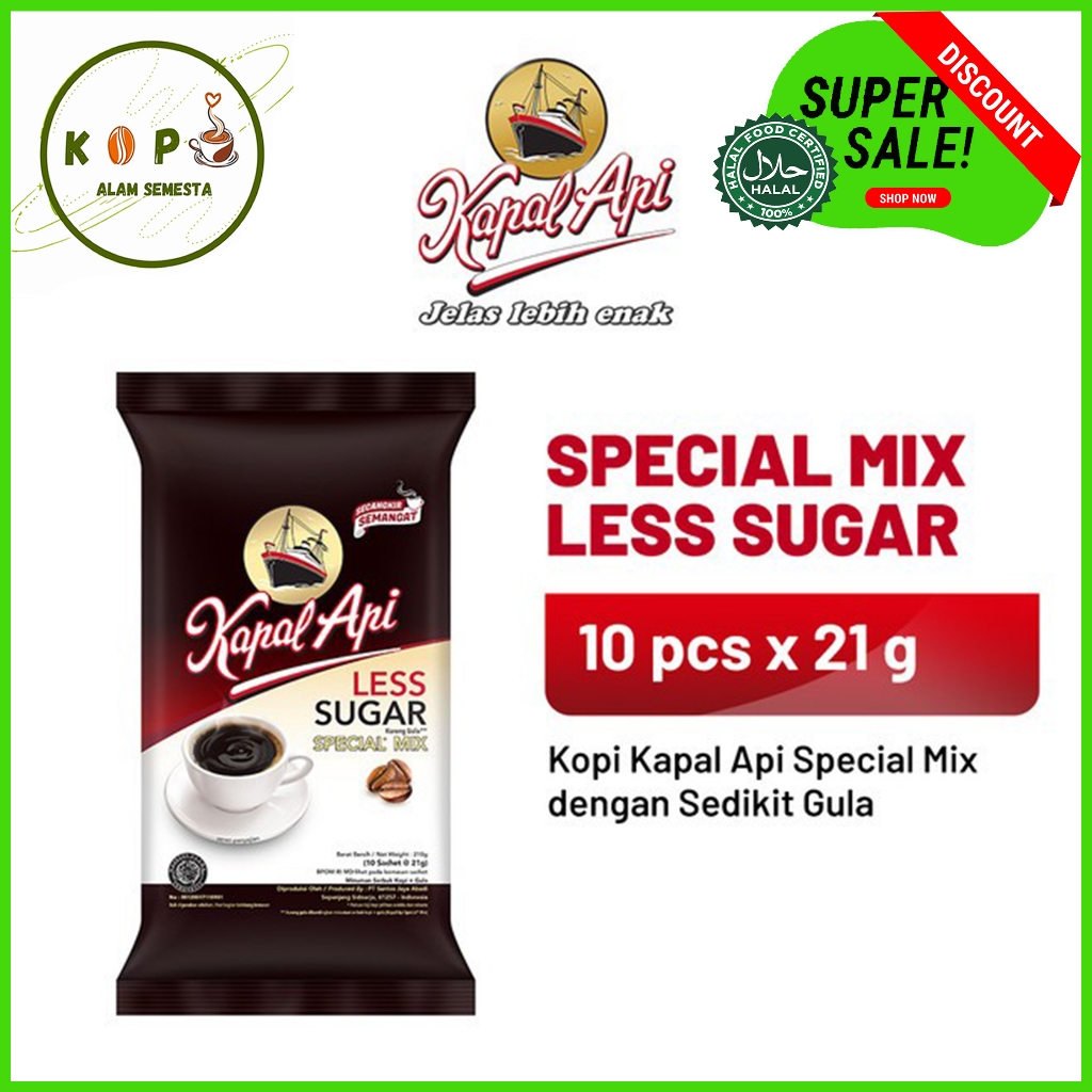 

Kapal Api Special Mix Less Sugar 10 Sachets x 21gr Kopi Less Sugar