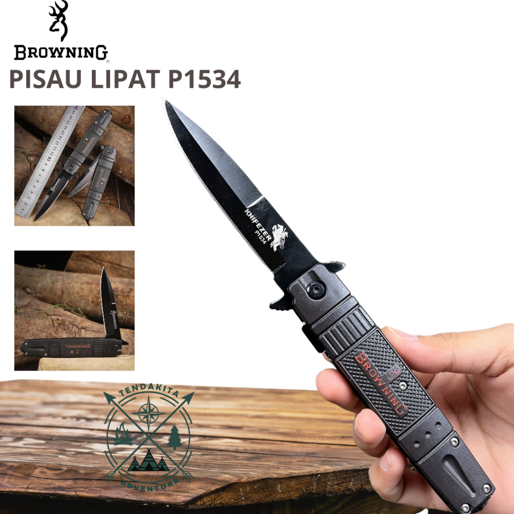 KNIFEZER BROWNING Pisau Lipat Berburu Survival Tactical Knife 22cm - P1534 Pisau Lipat Kecil Pisau L