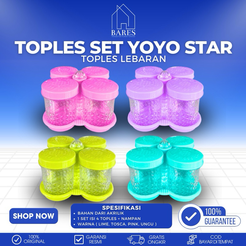 YOYO STAR Toples Kristal Akrilik 4 Daun Toples Lebaran