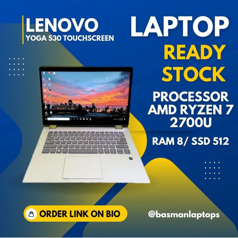 LAPTOP LENOVO YOGA 530 AMD RYZEN 7 TOUCHSCREEN FLIP 360° RAM 8 GB SLIM SMALL FRAME PAKAI SSD - LAPTO