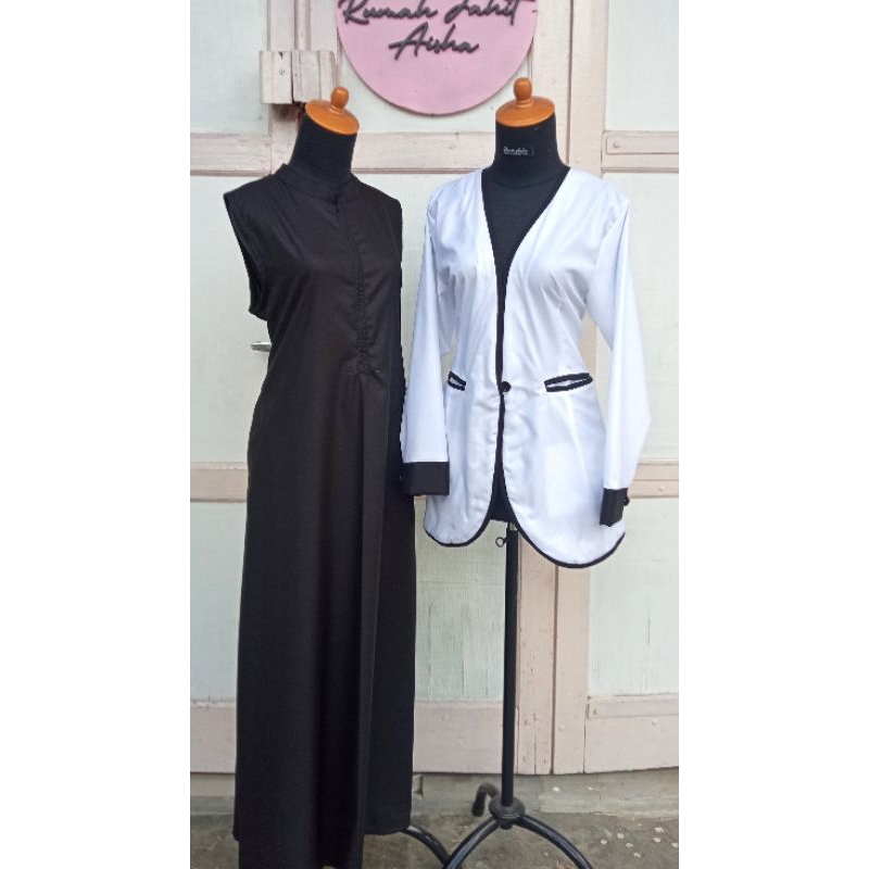 Set Gamis Inner Outer Hitam Putih (Lis) | Rumah Aisha