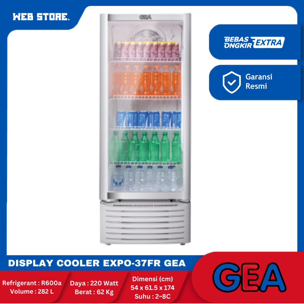 Display Showcase Cooler EXPO-37FR GEA / Showcase Kulkas Pendingin Minuman 1 Pintu 282 Liter EXPO-37F