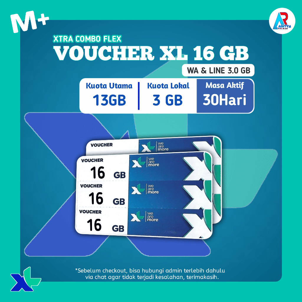 Voucher Kuota XL Xtra Combo Flex M+ 16GB 30Hari