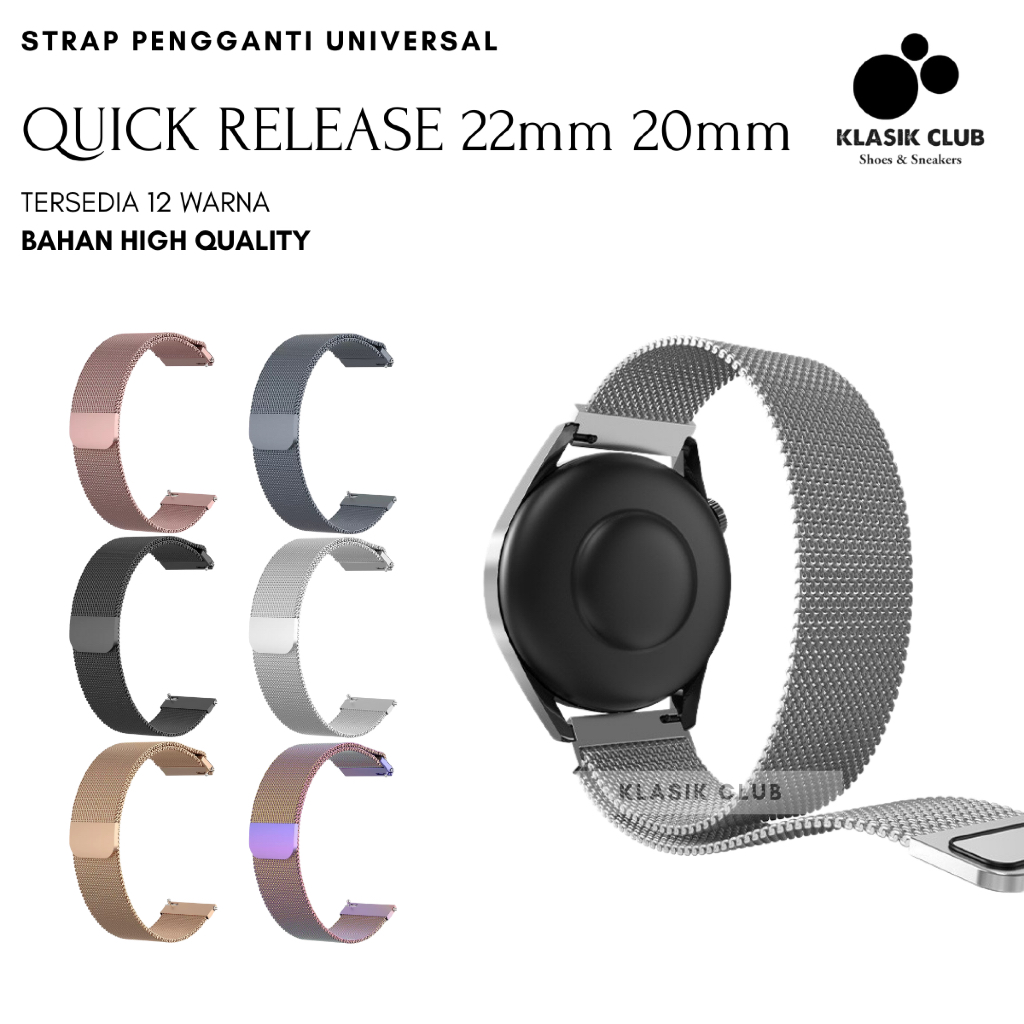 Strap Tali Universal 22mm 20mm Quick Release Metal Stainless Strap Penganti Smartwatch Milanese Loop