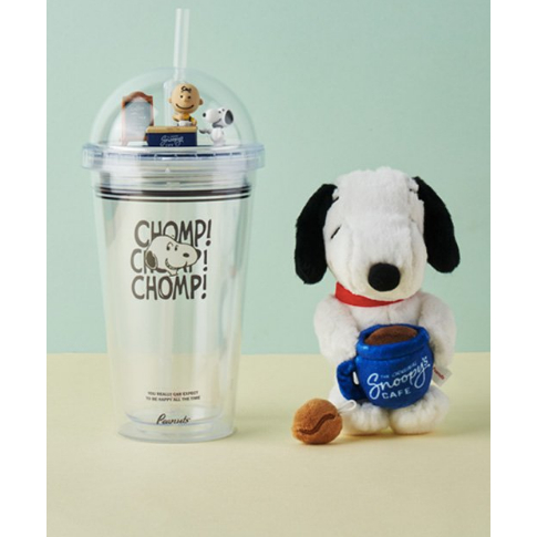 CAFE SET SNOOPY DOME TUMBLER + SNOOPY KEYRING DOLL ORIGINAL KOREA PEANUTS SNOOPY