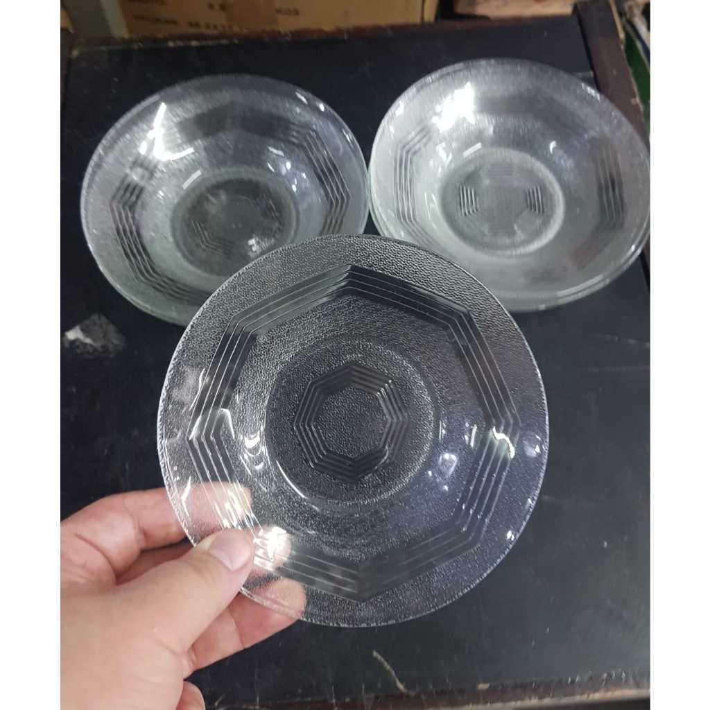 WARNA RANDOM Piring Tatakan Gelas Bening Beling 12 pcs / Piring Lepek Beling Kecil P625