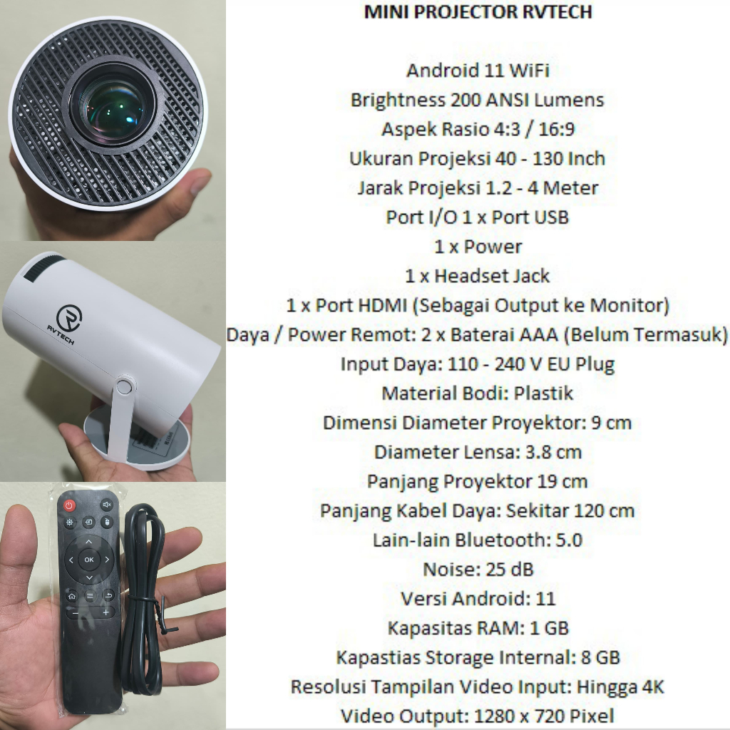 Mini Projector Wifi RVTECH LCD Proyektor Wireless Android Bluetooth Portabel 4K Outdoor Home Theater