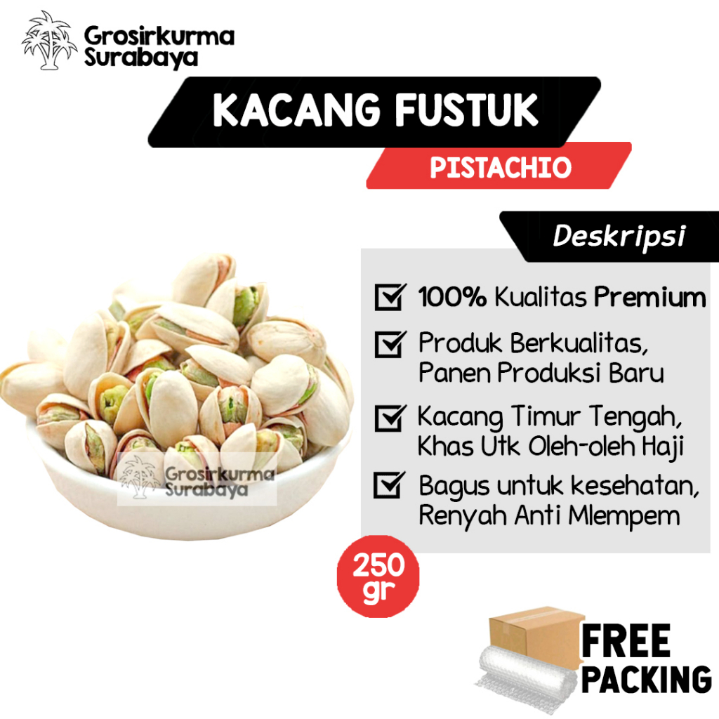 

KACANG PISTACHIO / FUSTUK (PREMIUM) 250GR Kacang Ketawa Khas Arab Timur Tengah Oleh Oleh Haji Umroh