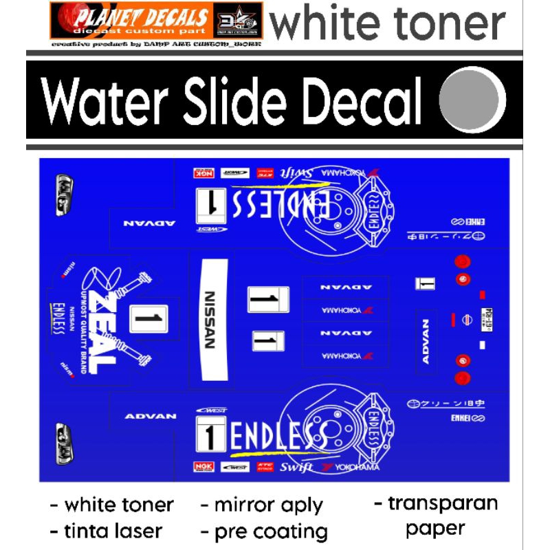 Decal Hot Wheels Nissan GTR R34 ENDLESS ZEAL (white toner)