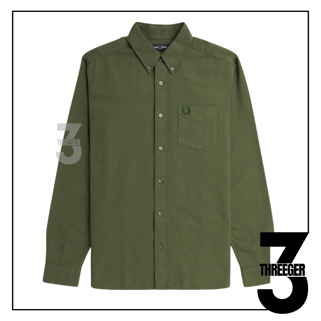 Fred Perry Oxford Long Sleeve Shirt Green Original / Kemeja Fred Perry Original