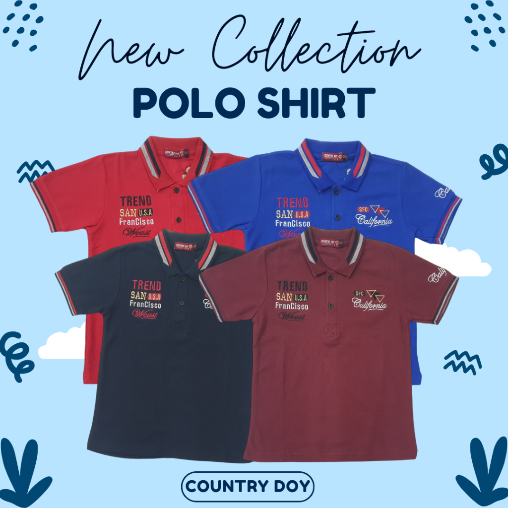 CountryDoy---Polo Shirt Boys Kaos Polo Kaos Kerah Katun sehari hari untuk Anak Laki Laki keren "Tren