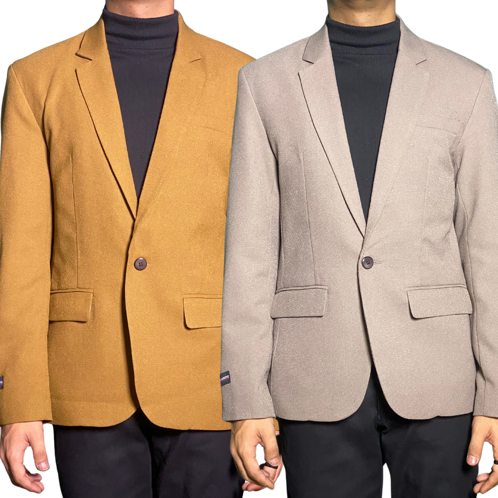 Blazer Casual Pria Elbow & Tanpa Elbow | Blazer Gold dan Light Grey Kancing 1 | Andre Laurent (980)