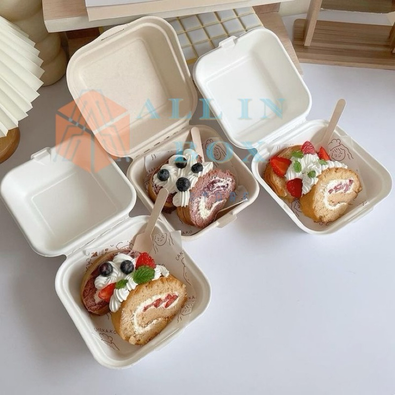10Pcs Baggase Burger Box Cake Box Bento Box Korean Cake Box Lunch Box - COD