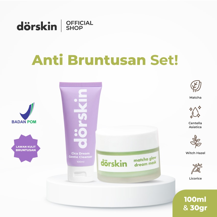 DORSKIN - [ANTI BRUNTUSAN SET] Bundle Matcha Glow Dream Mask + Cica Dream Gentle Cleanser | Sabun Wa