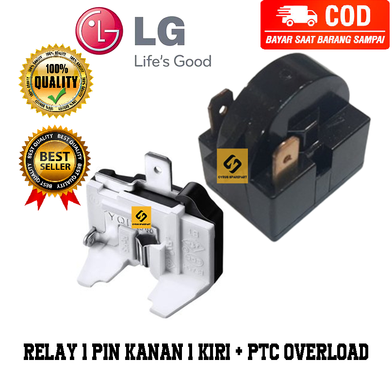 Relay 2 Pin Kiri  Kanan + Ptc Overload Kulkas LG 1 Pintu / 2 Pintu
