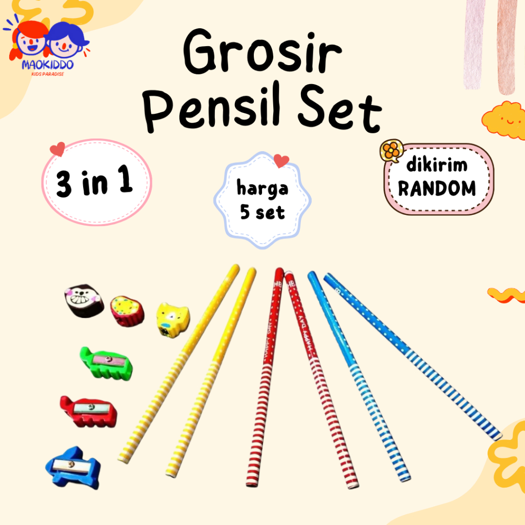 

Pensil Set 3 in 1 Karakter Lucu Pensil + Rautan + Penghapus Harga Grosir