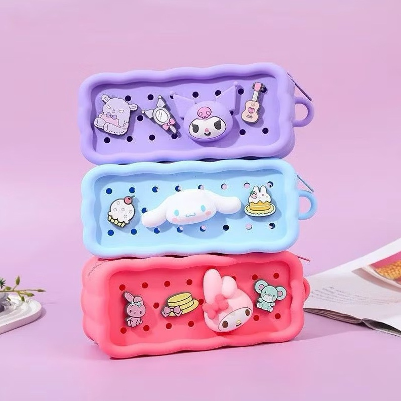 

Hemat 5 Kotak Pensil Silikon DIY Jibbitz Sanrio Kuromi Melody Pensil Case Kartun Tempat Pensil Jibbitz Lucu A119