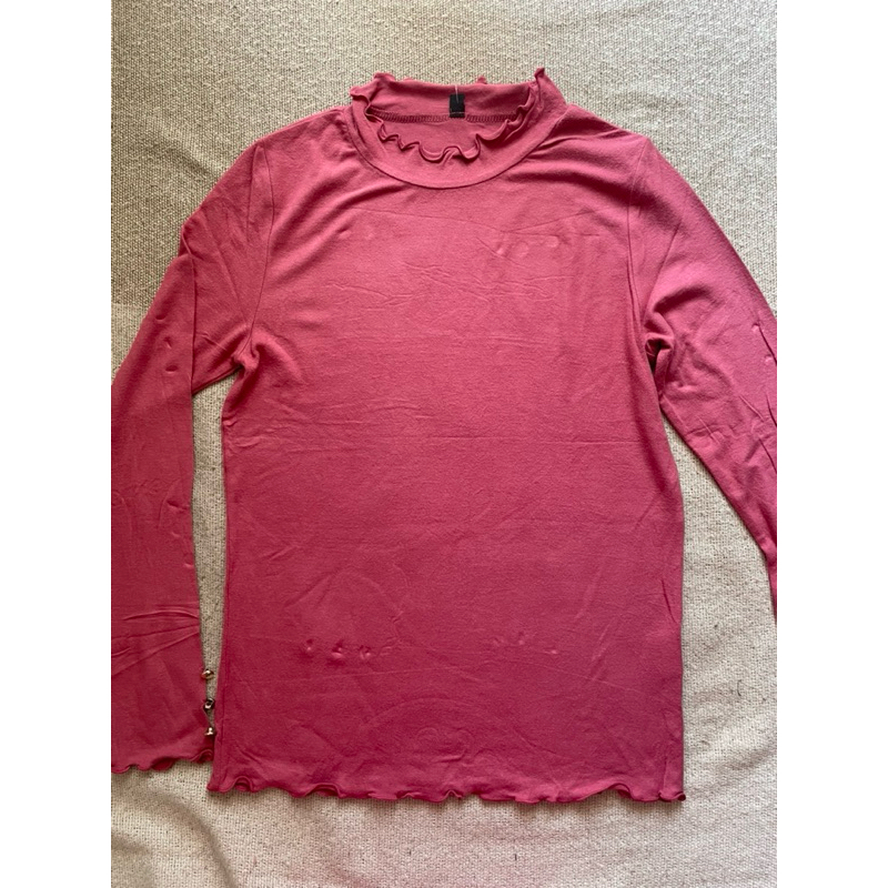 kaos atasan wanita lengan panjang pink polos (second)