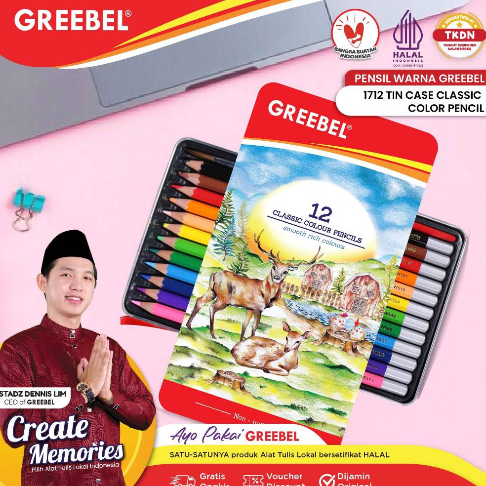 

KODE U3O GREEBEL Pensil Warna 1712 Classic Colour Tin Case 12 Warna Coloring Pensil warna Greebel Pensil warna Aman untuk Anak Mewarnai