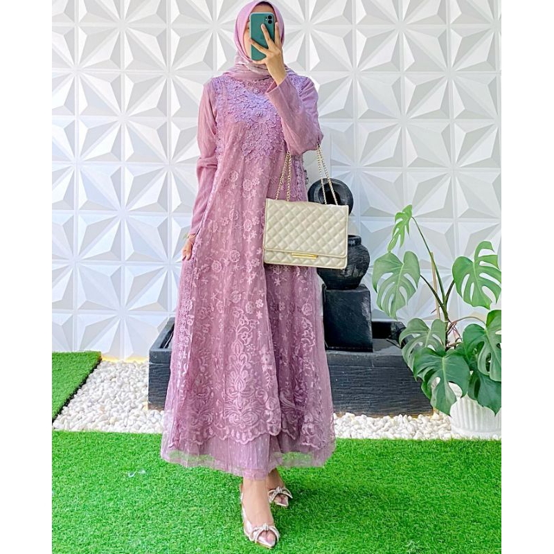 [ COD ] NEW COLLECTION GAMIS PESTA KERANCANG BRUKAT IMPORT MIX SATIN PREMIUM 100% REALPICT / GAMIS P