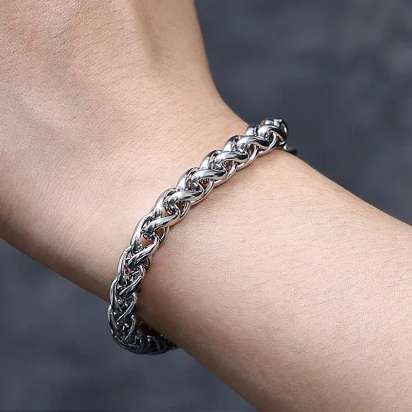 Gelang Tangan Titanium Steel Pria Wanita Dragon Bone Silver Elegan Anti Karat
