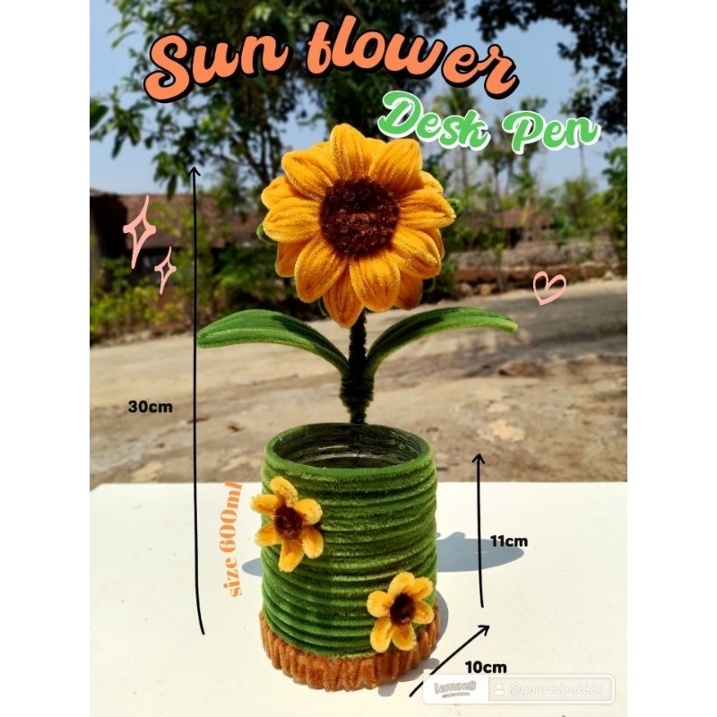 Desk Pen Sun Flower / Bunga Matahari / kawat bulu / desk pen tempat pensil meja / pajangan meja / ke