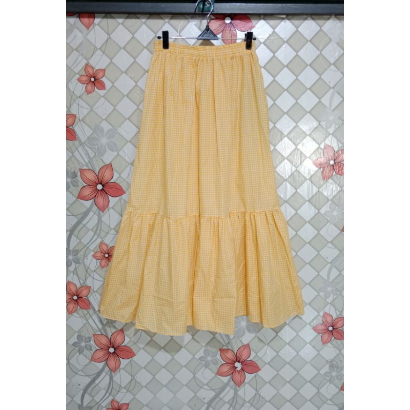 Rok Serut Bahan Katun Kotak/Rok Remaja Terbaru /Kekinian