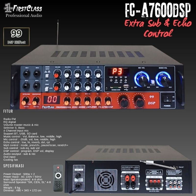 Profesional Amplifier Firstclass 7600DSP + remot | Ampli dengan 99DSP Efek FCA 7600 dsp