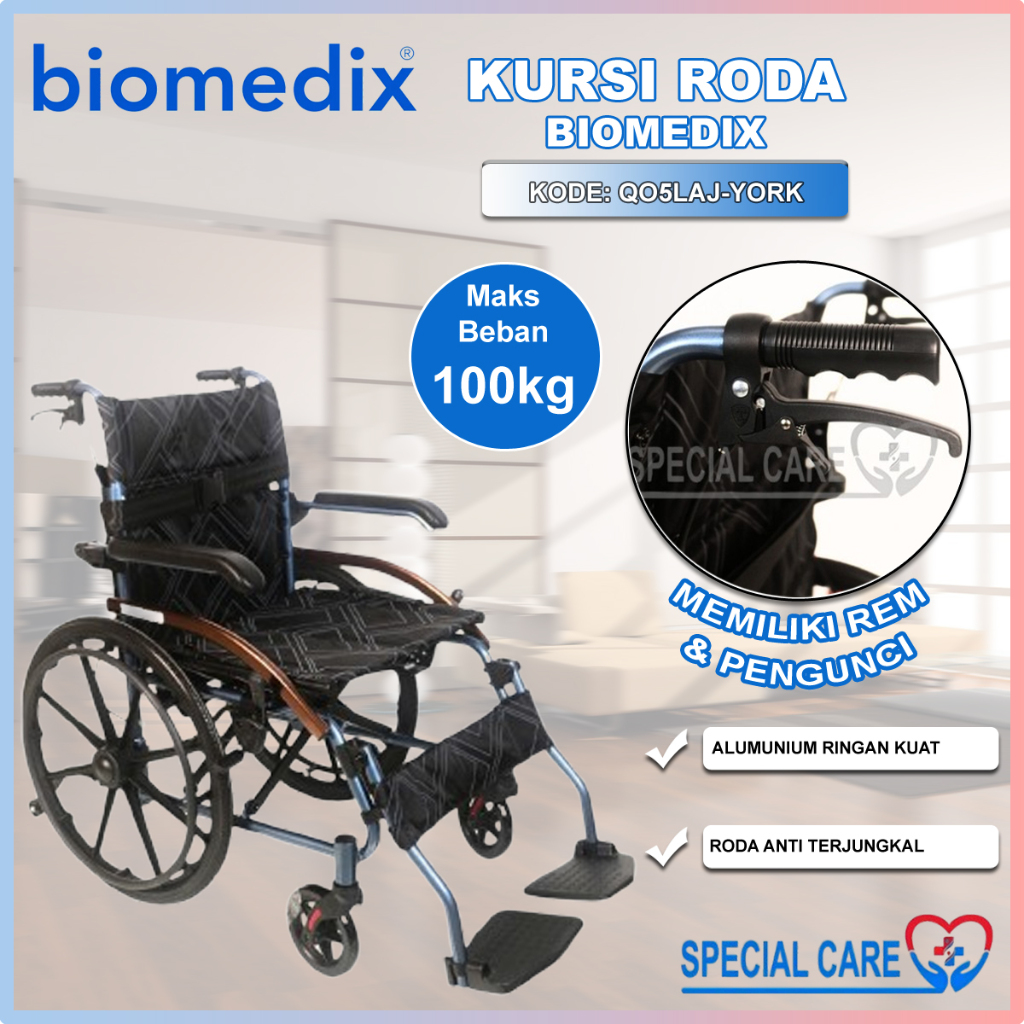 BIOMEDIX YORK - Kursi Roda Portable Traveling Aluminium Ringan Lipat - Dewasa Lansia