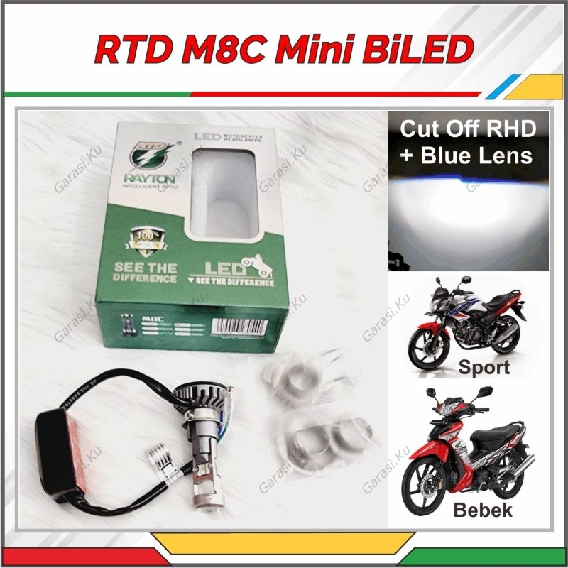LAMPU UTAMA DEPAN RTD M8C MINI PROJI RASA BILED MOBIL MOTOR 35W BLUE LENS CUT OFF RHD H4 H6 H7 SUPER