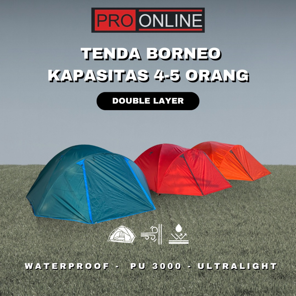 Tenda BORNEO 4 / Tenda Camping Dome kap 4 -5 Orang Double Layer