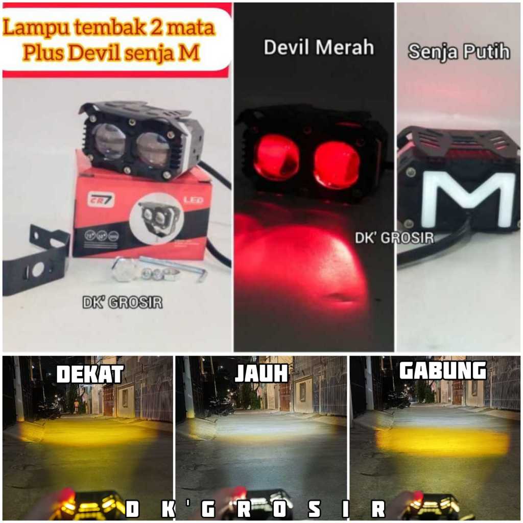 Premium Lampu Tembak 2 Mata CR7 Plus devil  dan senja full alumunium Waterproof  CS1072