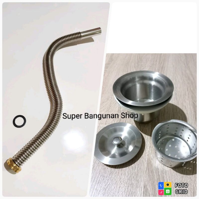 afur+selang bak cuci piring stainless  / Afur set selang sink dapur
