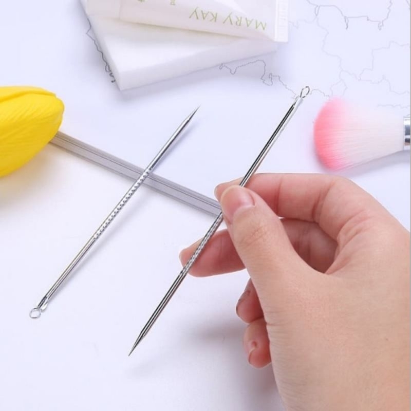Alat Pencet Komedo Jerawat 2in1 Pinset Wajah Stainless Pacial Praktis