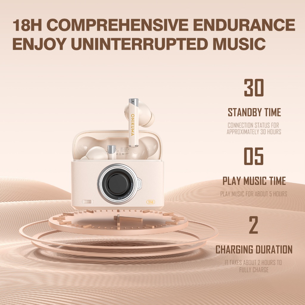 ONIKUNA T18 Off putih Wireless Earbuds Mini Earbuds Earbuds Light Headphones with Charging Case Disp