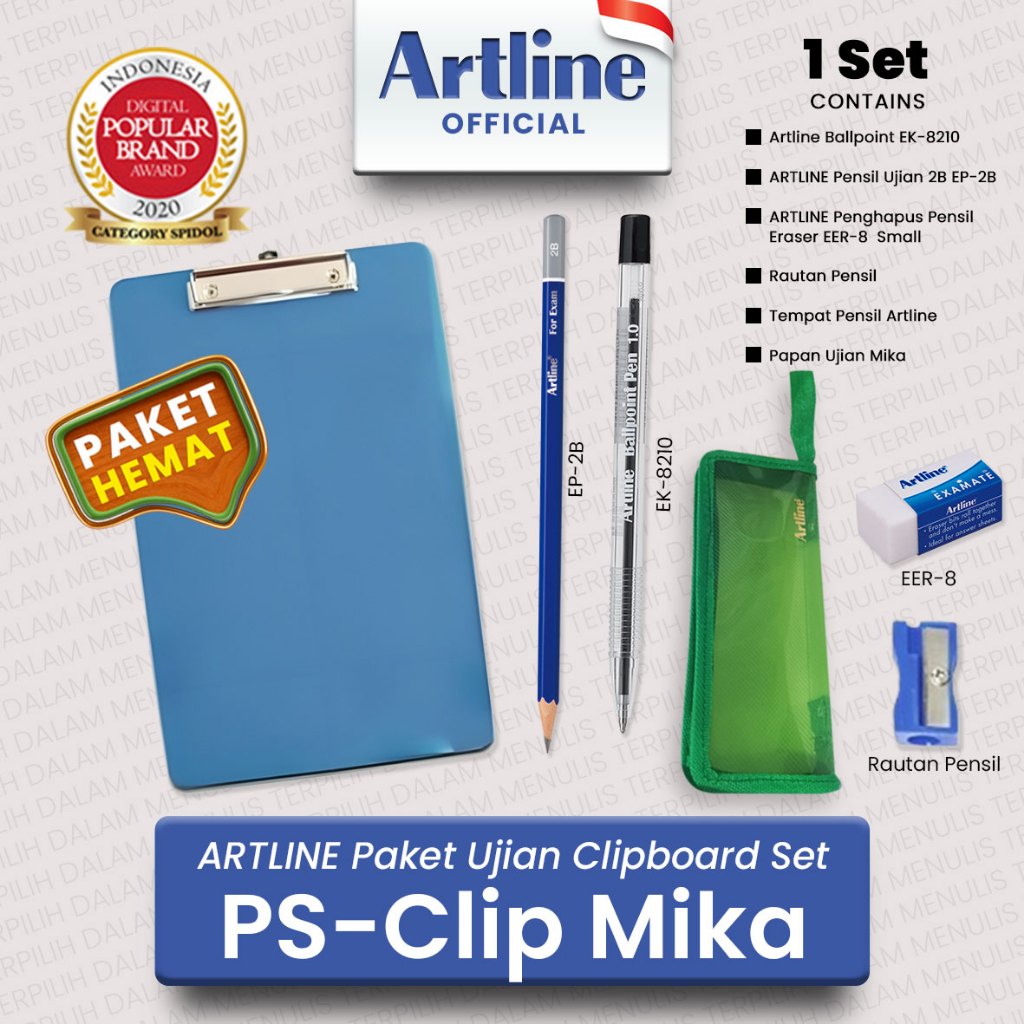 

ARTLINE Paket Ujian Sekolah Set Clipboard Papan Klip Tulis PS-Clip Mika
