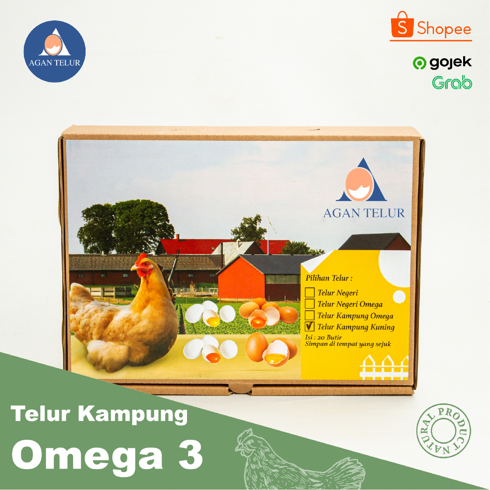 

RB Telur Ayam Kampung Omega Super (Merah/orange) 20 Butir/ Box Agan Telur