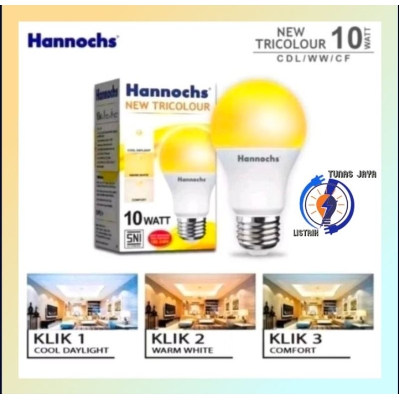 HANNOCHS Lampu Led Tricolour 10 Watt 3 Warna Led Bulb Lampu Kamar Kuning Putih