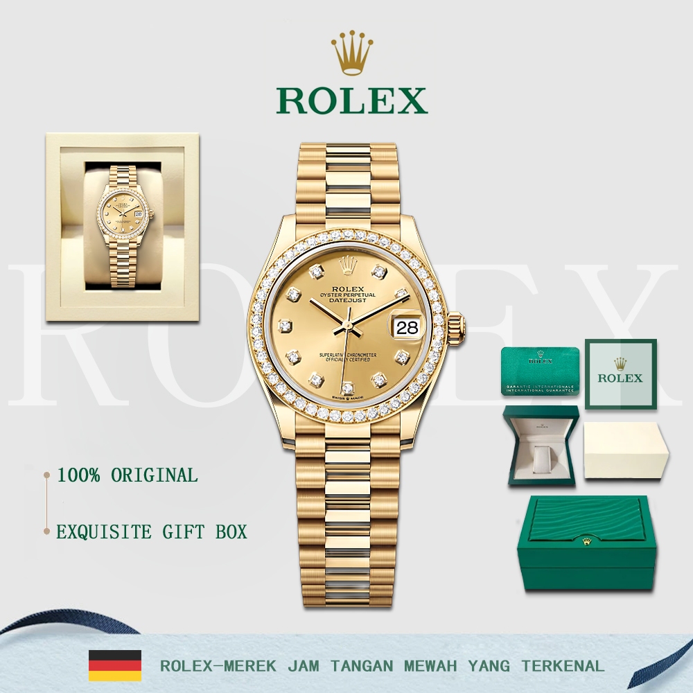 【100% ASLI ROLEX】Jam Tangan Wanita Mekanik Otomatis Rolex Logbook Baru dengan Berlian/Kotak Hadiah